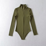 Women T-Shirt High Collar Half Zipper Stretch Slim Fit Long-Sleeved T-shirt
