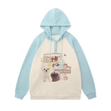 Men Hoodie Color-Block Raglan Sleeves Hooded Pullover Loose Casual Hoodie