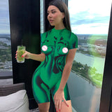 Women Jumpsuit Summer Printing Short-Sleeved Jumpsuit