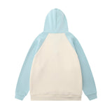 Men Hoodie Color-Block Raglan Sleeves Hooded Pullover Loose Casual Hoodie