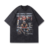 Men T Shirt Hip Hop Retro Rap Print Distressed Short Sleeve T-shirt for Men and Women