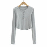 Women T-shirt Fall Women's Clothing Long Sleeve Collar Slim Fit Short Women's T-shirt