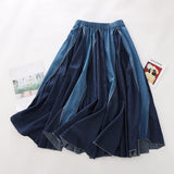 Women Skirt Elastic Waist Stitching Denim Skirt
