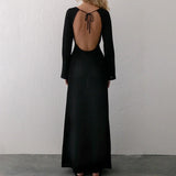 Women Sweater Dress round Neck Backless Sexy Dress Crocheted Knitted Tight Long Sleeve