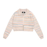 Women Sweater Color Block Knitted Cardigan Lapel Short Sweater