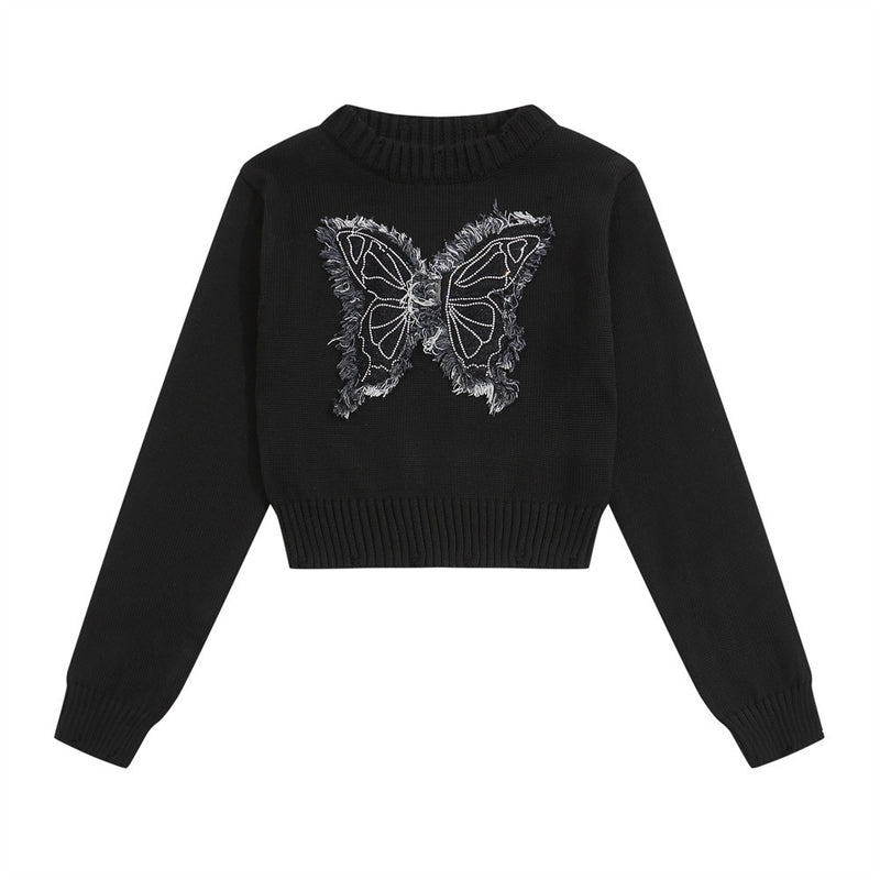 Women Sweater Short Sweater for Girls Autumn Casual round Neck Long Sleeve
