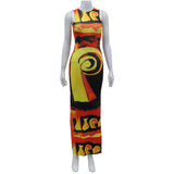 Women Desses Floral Print Slit Long Dress Sleeveless Vest Dress Women