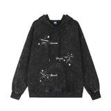 Men Hoodie Hole Five-Pointed Star Embroidered Hoodie