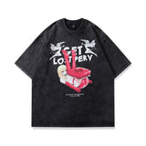 Men T Shirt Vintage Printed Vibe Style Washed Distressed Short Sleeve T-shirt for Men and Women