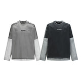 Unisex long-sleeved shirt autum color-blocked fake two-piece