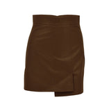 Women Skirt PU Leather Short Slit Skirt Fall Slim Fit