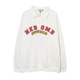 Men Hoodie Heart-Shaped Cartoon Character Printing Lapel Sweatshirt Loose Long Sleeve Half-Open Collar Pullover