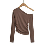 Women's T-Shirt Long-Sleeved T-shirt Women's Autumn Slim-Fit Pleated Bottoming Shirt Top