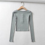 Women T-Shirt Button round Neck Long Sleeve T-shirt Women's Short