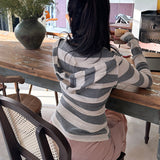 Women Long Sleeve Shirt Stripes Cardigan Hooded Coat Top