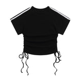 Women T-shirt Short-Sleeved T-shirt Summer Color Matching Bare Midriff Slim Fit O-neck Short