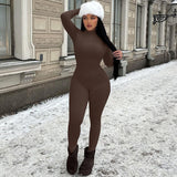 Women Jumpsuit Winter Fashion Slim-Fit Zipper Long Sleeve Jumpsuit
