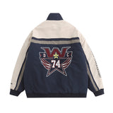 Men Cotton Mixed Jacket Coat Stitching Contrast Color Cotton Coat Jacket Men Winter Cotton Padded Warm Loose Letter Embroidery