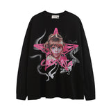 Men Long Sleeve Shirt Printed Vibe Style Long Sleeve Bottoming T-shirt Men and Women All-Matching Loose