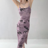 Women Dresses Butterfly Printing Ink Painting Dress Slim Fit Sexy Backless Slip Dress