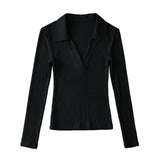 Women T-Shirt V-neck Long-Sleeved T-shirt Bottoming Top