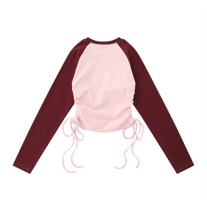 Women Long Sleeve T-Shirt Printed Long Sleeve T-shirt Women's round-Neck Raglan Sleeve Contrast Color Top Autumn