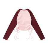 Women Long Sleeve T-Shirt Printed Long Sleeve T-shirt Women's round-Neck Raglan Sleeve Contrast Color Top Autumn