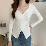 Women Long Sleeve Shirt V-neck Sweater Casual Bottoming Shirt Top