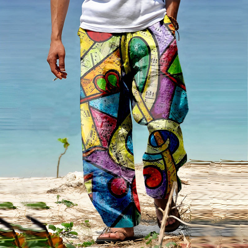 Men Pant Summer Print Loose Trousers Ethnic Style Casual Trousers