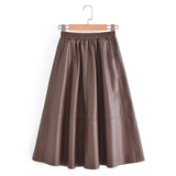 Women Skirt PU Leather Umbrella Skirt Women's Mid-Length Autumn