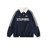 Men Long Sleeve Shirt Hip Hop Retro Polo Lapel Long Sleeve T-shirt Men and Women College Style