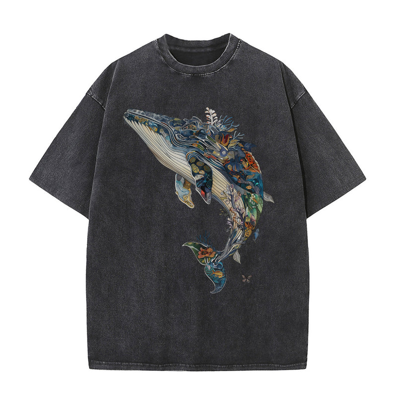 Whale Print Graphic T-shirts for Men Casual High Street