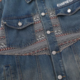 Men Denim Jacket Stitching Denim Jacket Men's Design Sense Loose Wash Distressed Denim Jacket