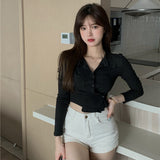 Women Long Sleeve Shirt Long Sleeve Cardigan Threaded Short Top Women's Lapel