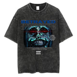 2024Harajuku Streetwear Men Washed Black T-Shirt Anime
