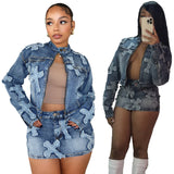 Women Co-Ord Set Autumn Denim Skirt Suit Denim Skirt Jacket Suits Suit