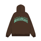Men Hoodie Flame Letter Embroidered Hooded Coat Masked Zipper Cardigan Sweater