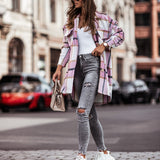 Plaid Trench Coat Mid-Length Plaid Casual Shirt Coat plus Size Women's Clothing