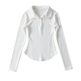 Women T-Shirt Spring Hem Tight Long Sleeve T-shirt Top