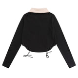 Women Long Sleeve T-Shirt Long Sleeve T-shirt Girls Autumn Ins Lapel Color Matching