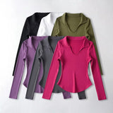 Women T-Shirt Solid Color T-shirt Women's Spring Slim-Fit Long-Sleeved Bottoming Shirt Top