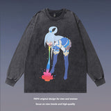 Men Long Sleeve Shirt Printed Long Sleeve Bottoming T-shirt Men and Women Distressed Vintage