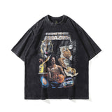 Men T Shirt Washed Old Vintage Print Short Sleeves T-shirt