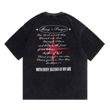 Men T Shirt High Street Print Worn Looking Washed-out Short Sleeve T-shirt Men and Women Loose