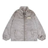 Men Cotton Mixed Jacket Coat Embroidered Lamb Coat Men's Winter Collar Drawstring Loose Cotton Coat Jacket