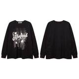 Men Long Sleeve Shirt Vintage Print Long Sleeve T-shirt Men and Women Vibe Idle Style round Neck