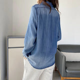 Women T-shirt Denim Shirt Female Loose Casual Long Sleeves