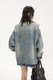 Unisex Jacket Autumn Washed Padded Shoulder Denim Coat Women's Clothing