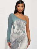 Women Dresses Autumn Fashion Sleeve Sexy Sheath Print Dress Women