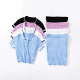 Women Skirt Suit Spring Lapel Short Sleeve Slim Knit Skirt